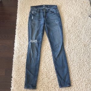7 FOR ALL MANKIND Distressed Blue Skinny Jeans